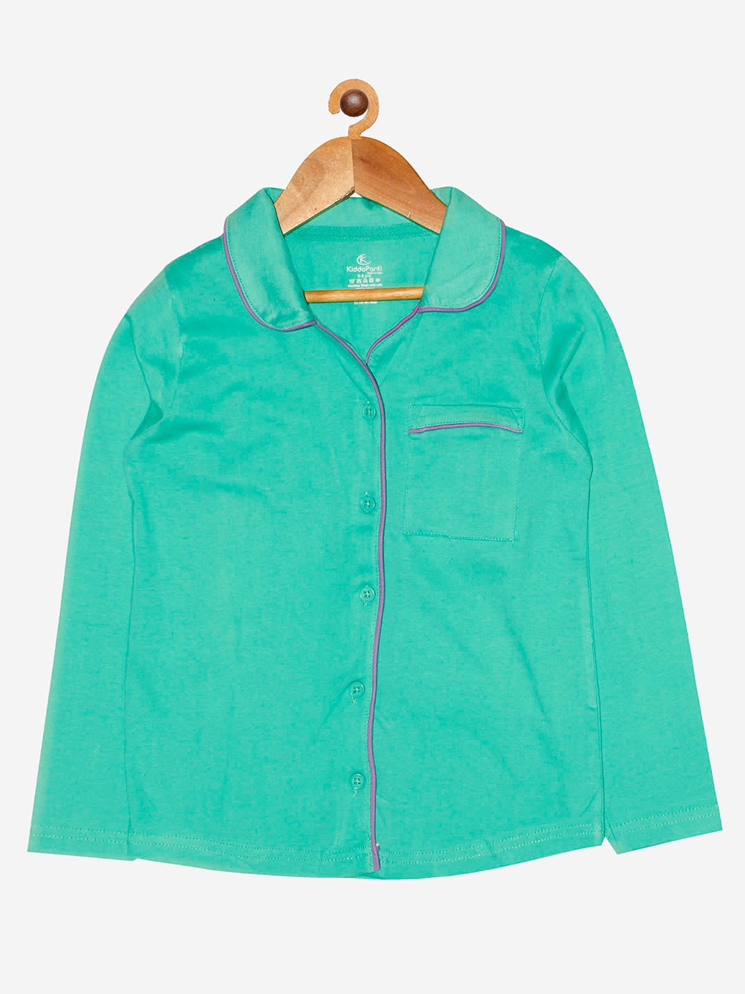 Kiddopanti Girls Green Printed Shirt with Pyjamas