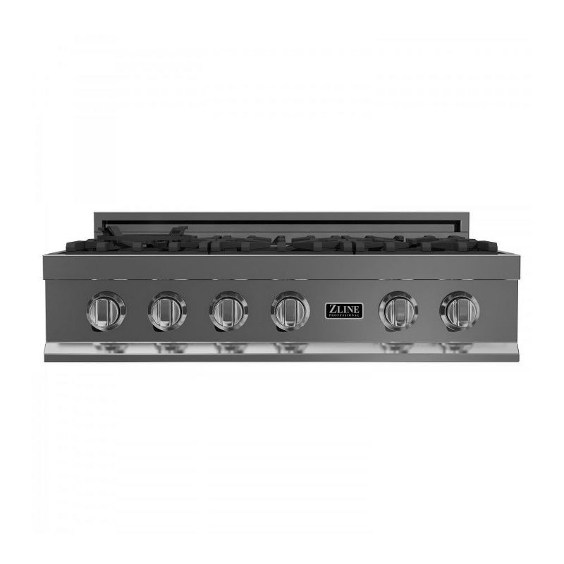 ZLINE RT36 36-Inch Porcelain Rangetop with 6 Gas Cooktop Italian Burners with Cast Iron Grill Stovetop, Stainless Steel
