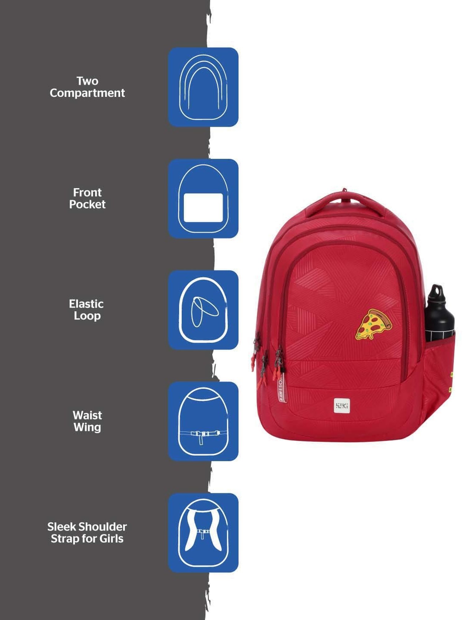 Wiki 27.5 Ltrs Red Medium Backpack