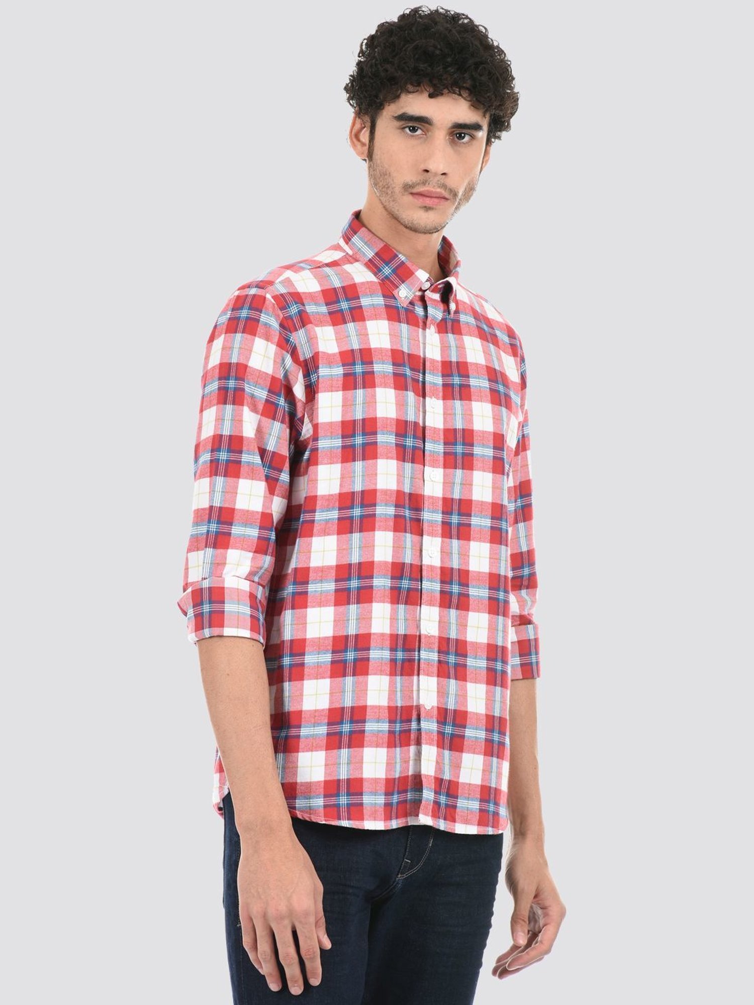 London Fog Red Regular Fit Checks Shirt