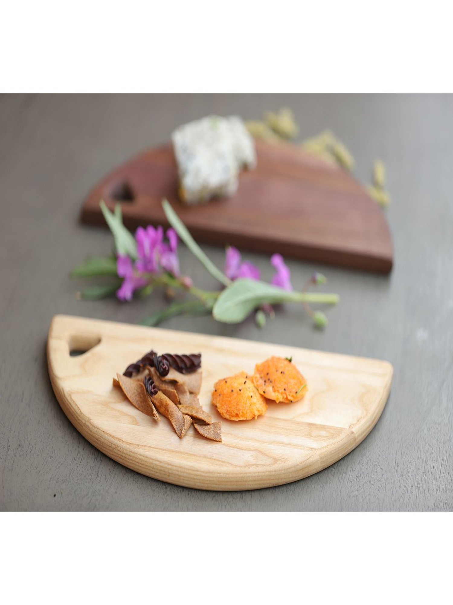 ICRAFT Twin Semi Moons Cream & Brown Ash Wood Platters - Set of 2