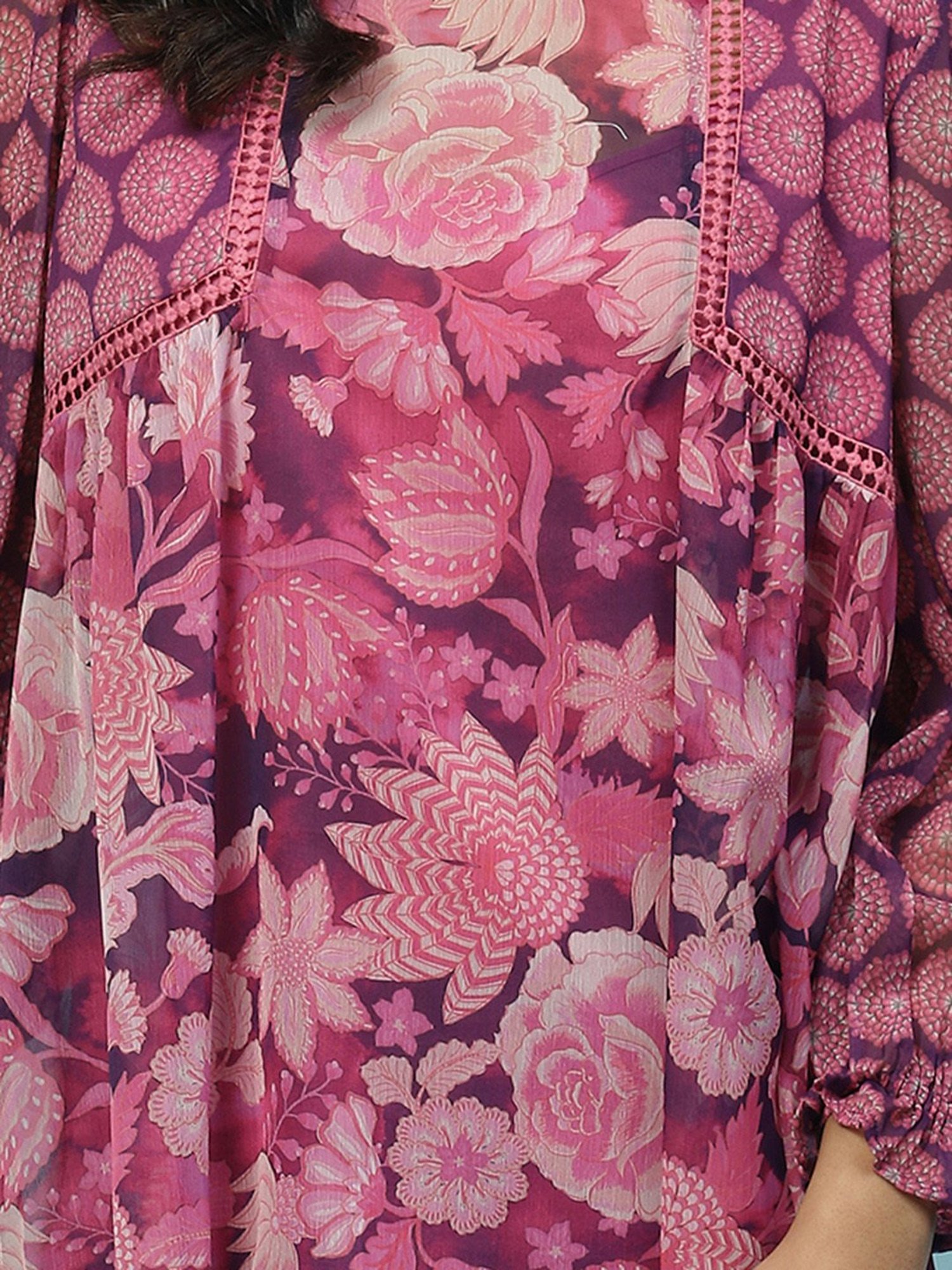 aarke Ritu Kumar Purple & Pink Floral Print Top With Camisole