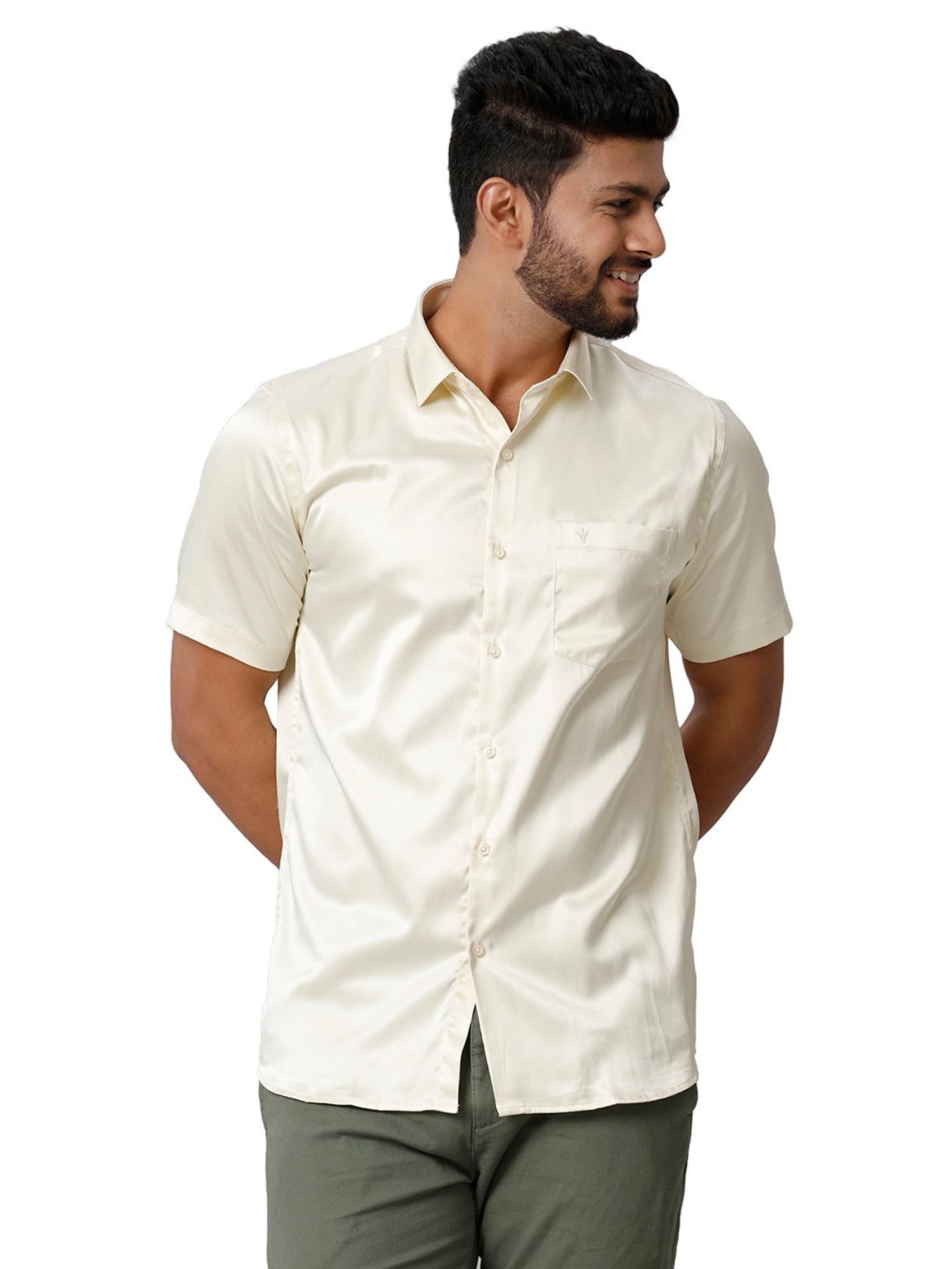 Ramraj Cream Regular Fit Half Sleeves Shirt
