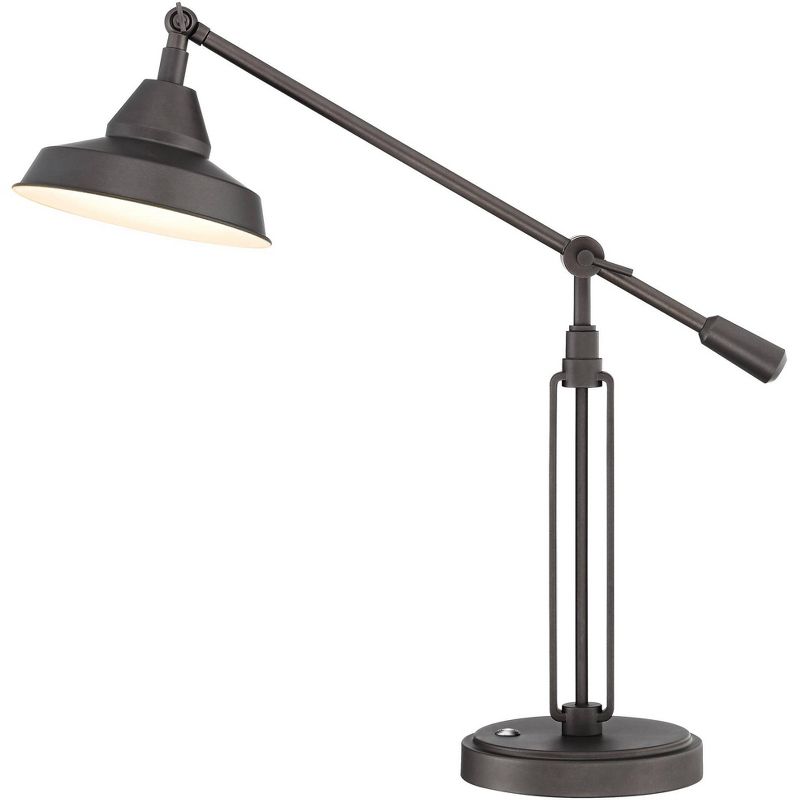 23" Iron/Seeded Glass Axel Farmhouse Industrial Task Lamp (Includes LED Light Bulb) Black - JONATHAN Y