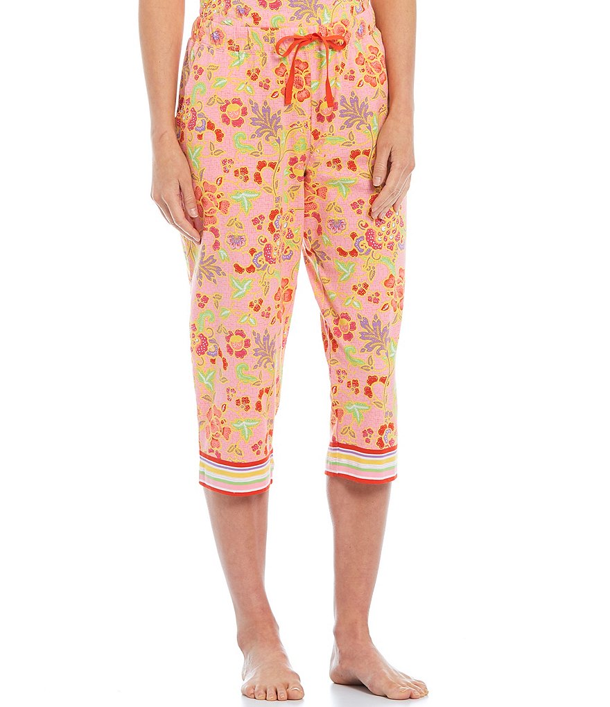 Sleep Sense Batik Floral Knit Capri Coordinating Sleep Pants