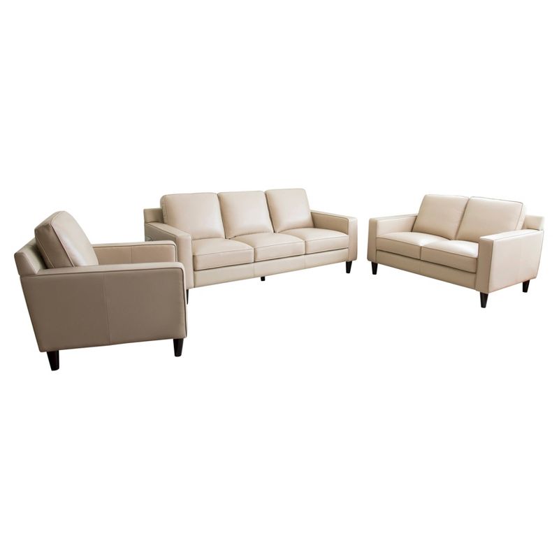 3pc Olivia Top Grain Leather Seating Set Cream - Abbyson Living