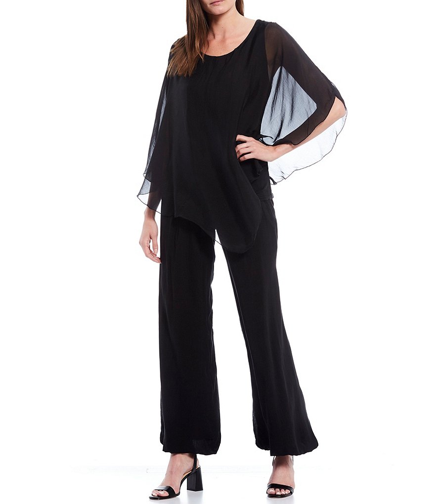 M Made in Italy 3/4 Sleeve Asymmetrical Hem Silky Woven Top