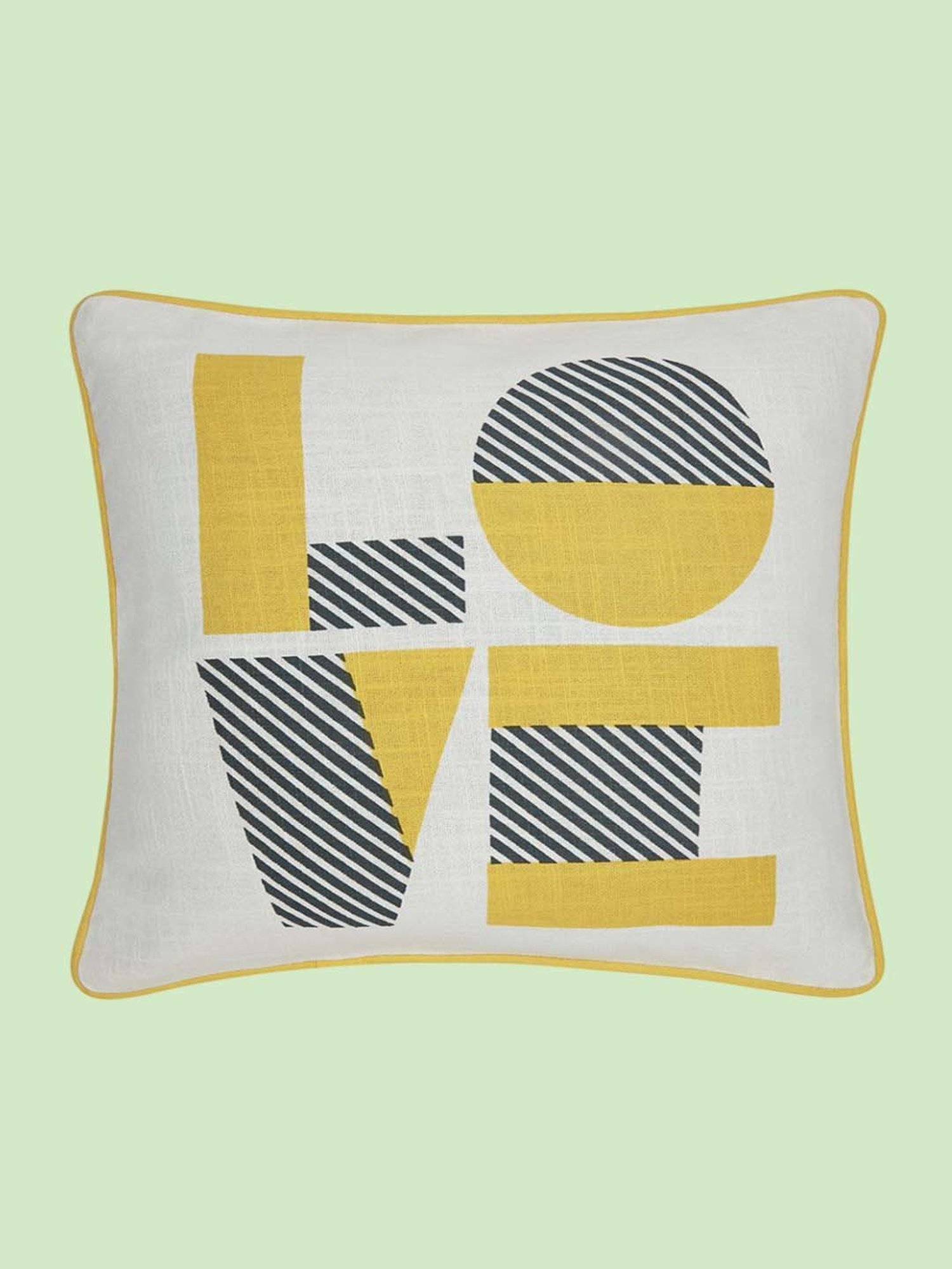 Living Scapes by Pantaloons Yellow & Grey Cotton Cushion Cover