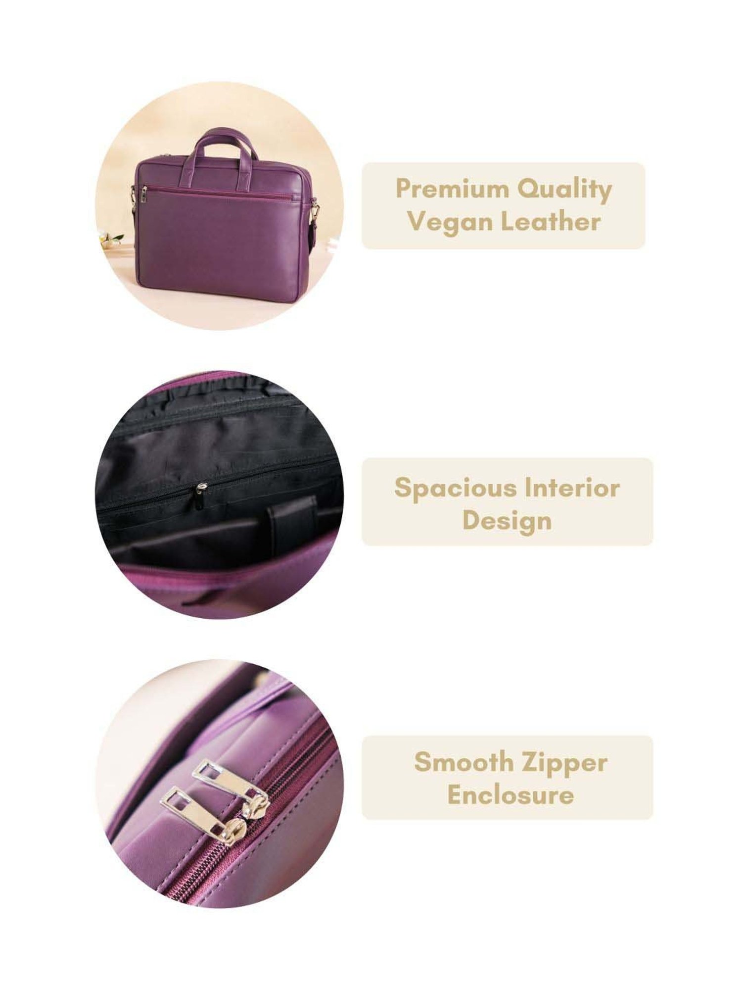 Nestasia Vegan Leather 15.6-inch Purple Color Laptop Bag for Men and Women