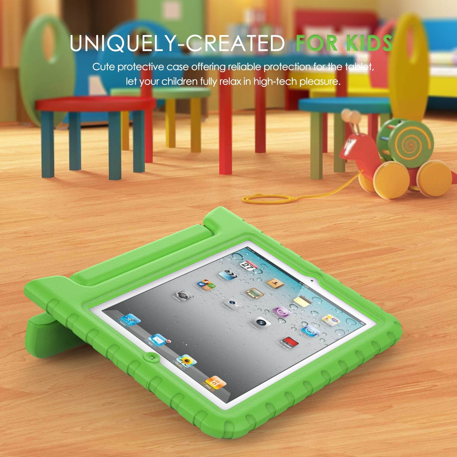 MoKo Case Fit iPad 2/3 / 4 - Kids Shock Proof Convertible Handle Light Weight Super Protective Stand Cover Compatible with iPad 2 / The New iPad 3 (3rd Gen) / iPad 4, Green