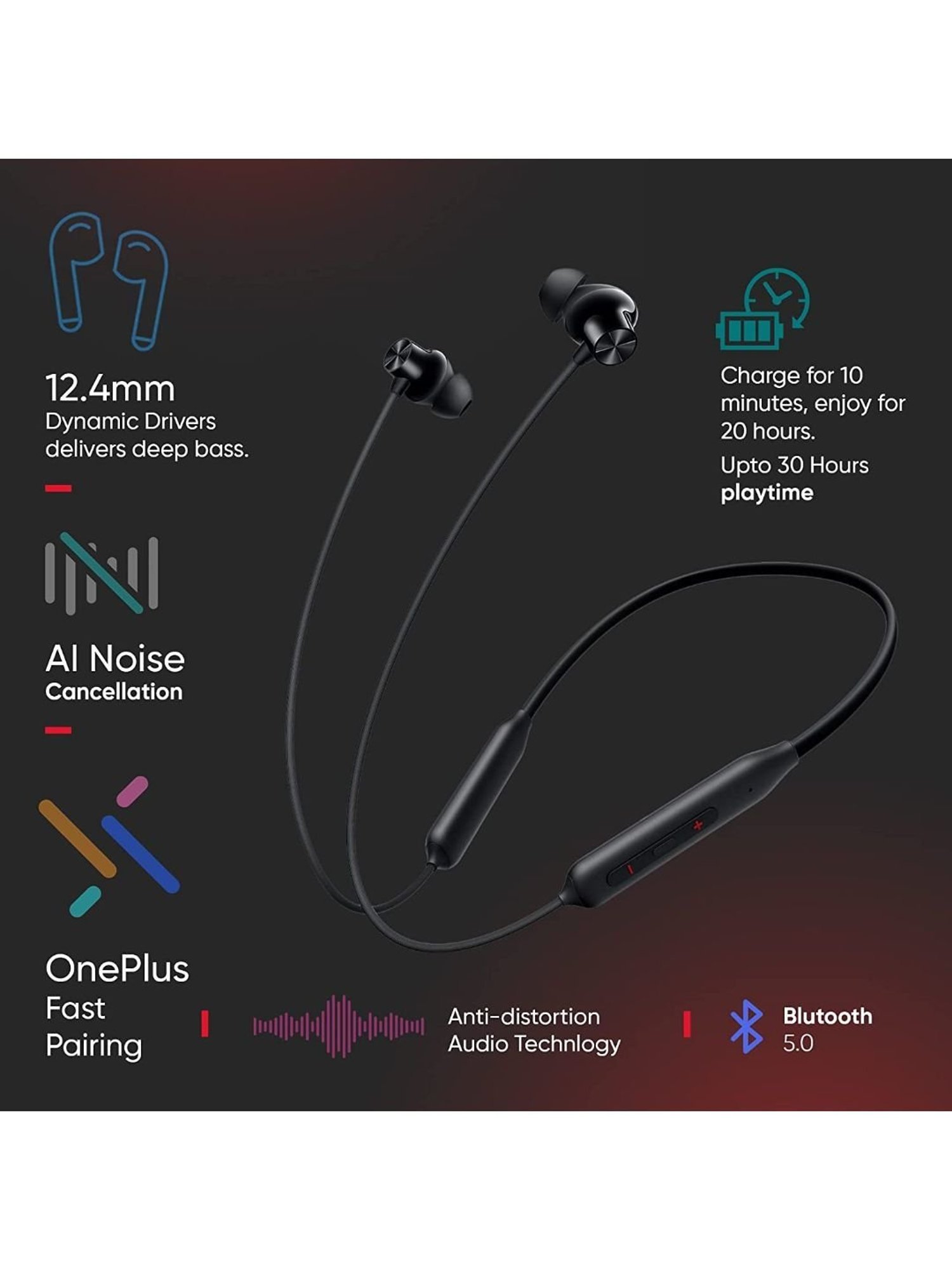 OnePlus Bullets Z2 Bluetooth Wireless Neckband with Mic, 30 Hours Battery Life (Magico Black)