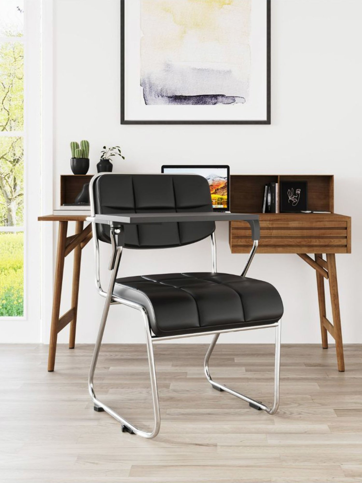 Nilkamal Contract Black PU Foam Chair with attached Desk