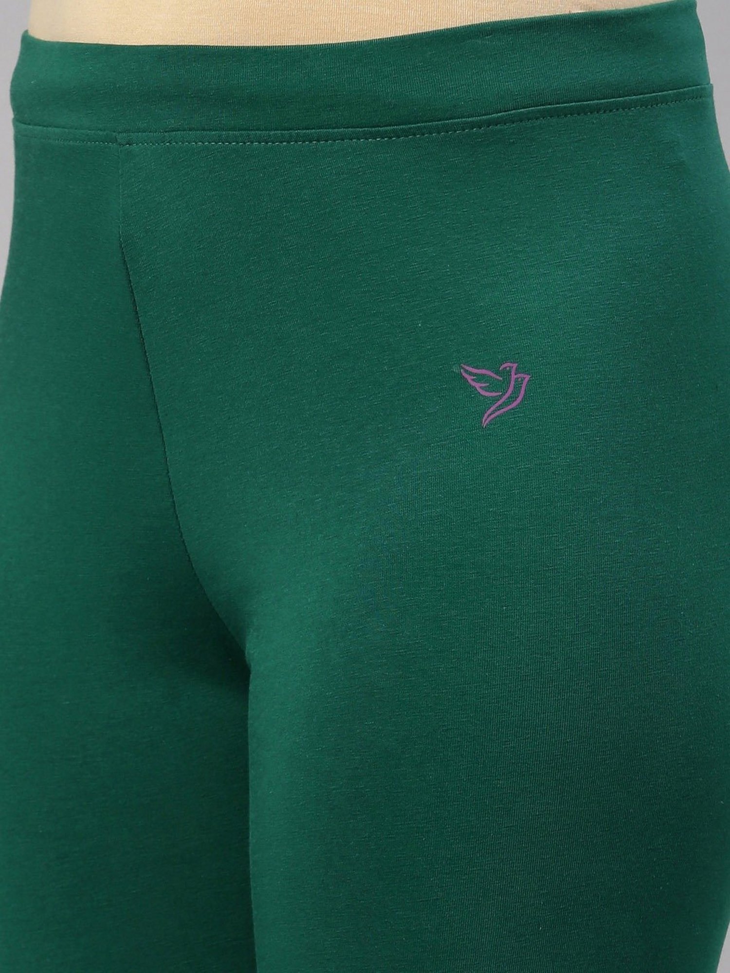 TWIN BIRDS Green Cotton Capris