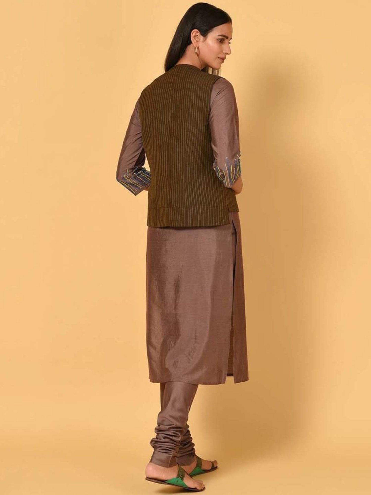 Nuhh Brown Kurta With Churidar & Jacket