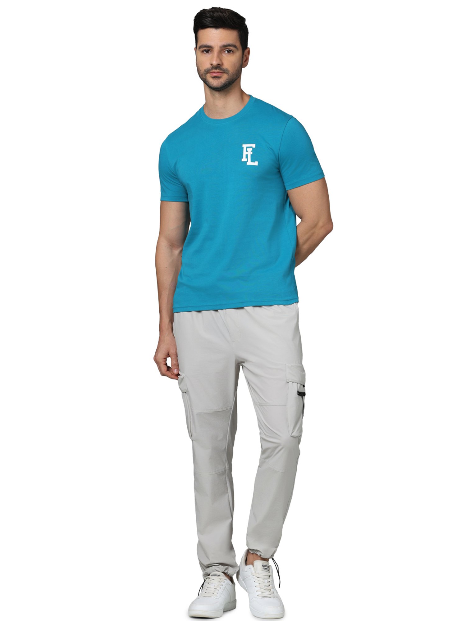 celio* Turquoise Regular Fit Graphic Print Cotton Crew T-Shirt