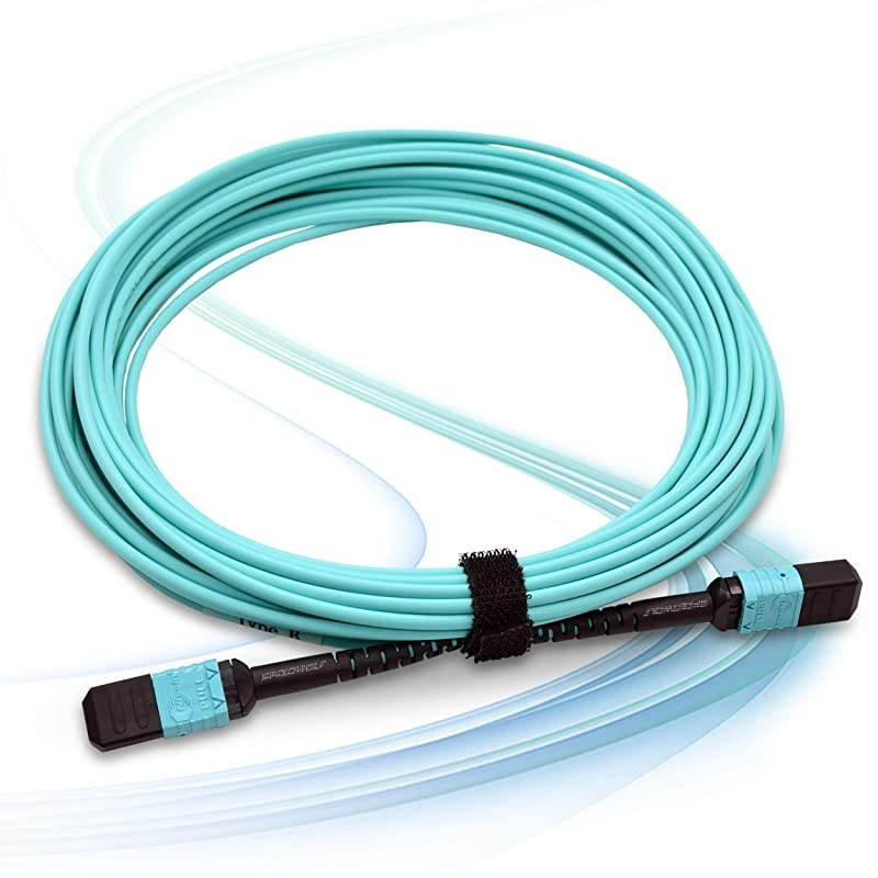 10M 33FT 8 Fibers Type B OM3 MPO MPO Patch Cord Cable FemaleFemale LSZH FTTH MPO to MPO Optical Fiber PatchCord Jumper for 10G QSFP+ and 100G QSFP28 Transceivers Compatible MTP Aqua