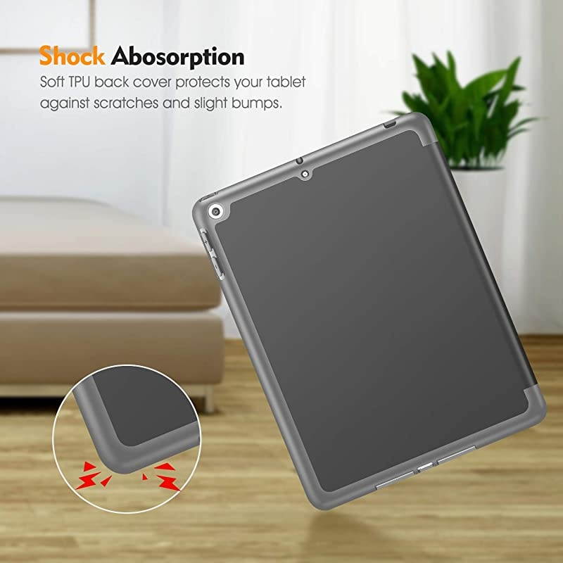 SlimShell Case for New iPad 8th Gen 2020 7th Generation 2019 102 Inch Builtin Pencil Holder Soft TPU Protective Stand Back Cover with Auto WakeSleep Space Gray