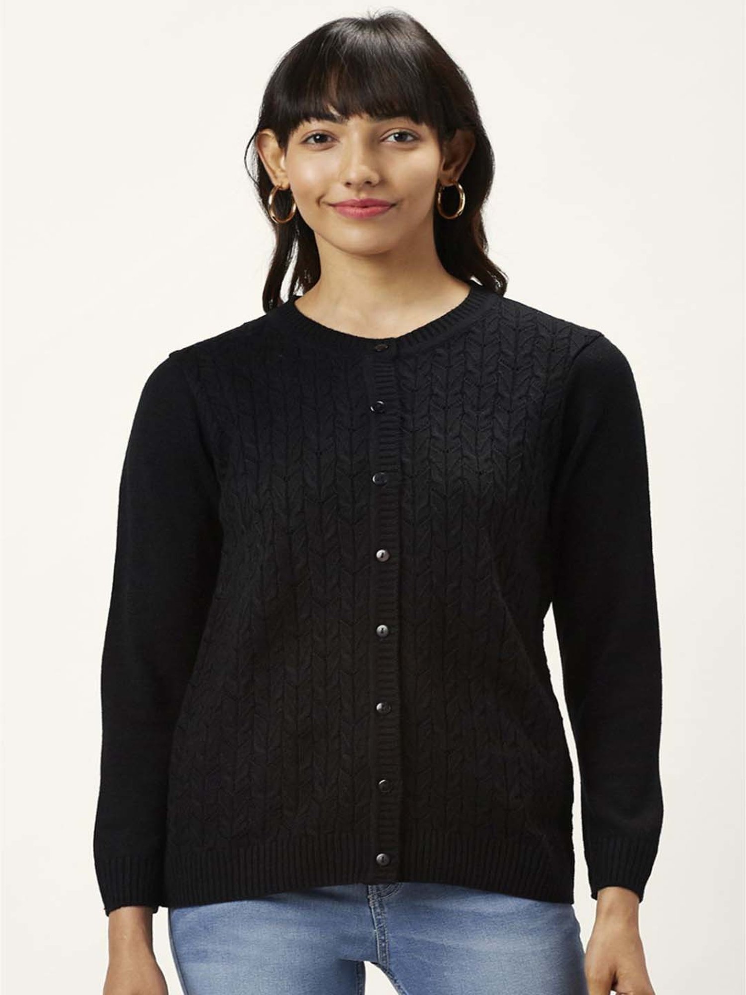 Honey by Pantaloons Black Self Pattern Sweater