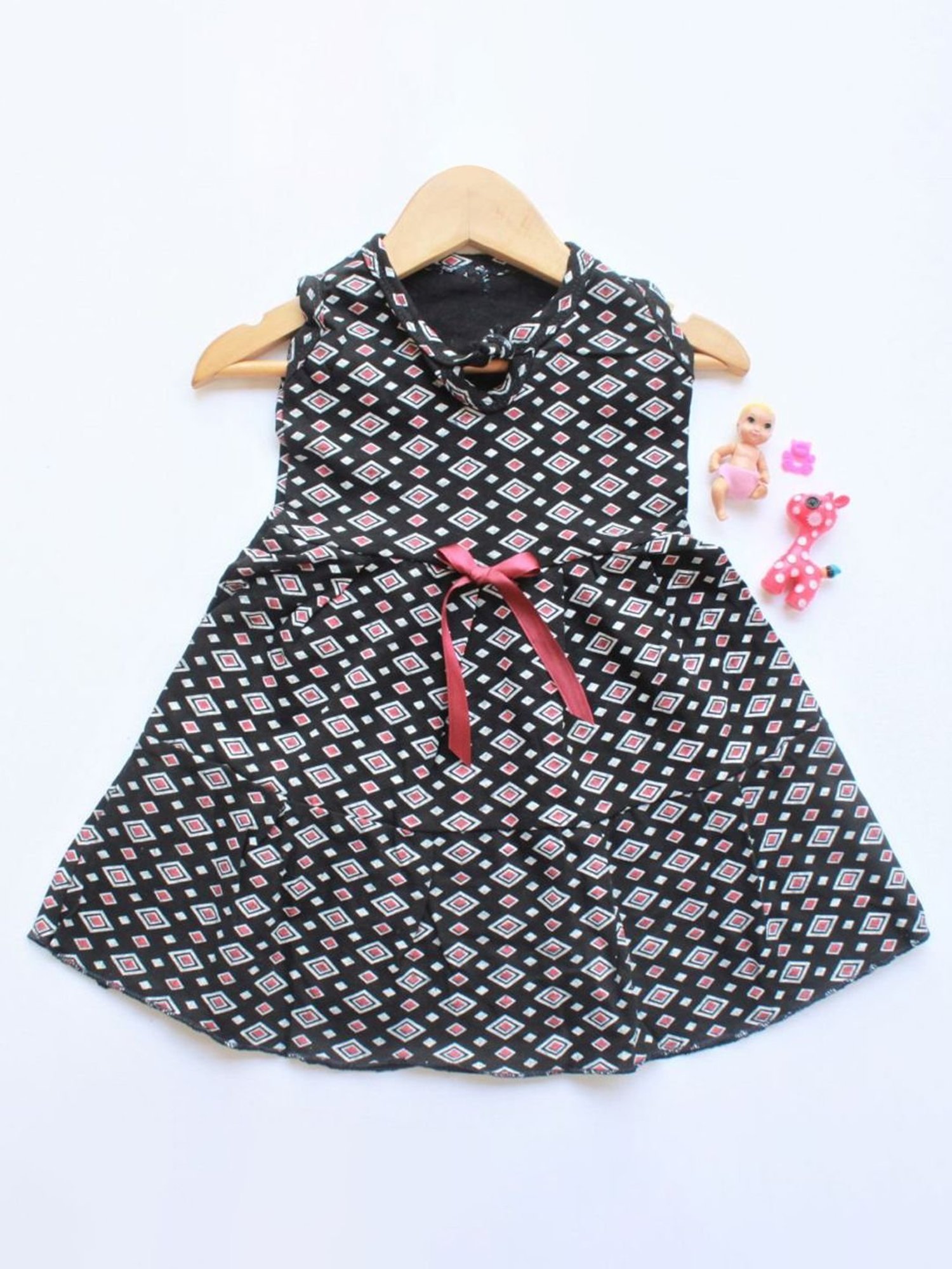 Many Frocks Kids Black Cotton Printed Dress