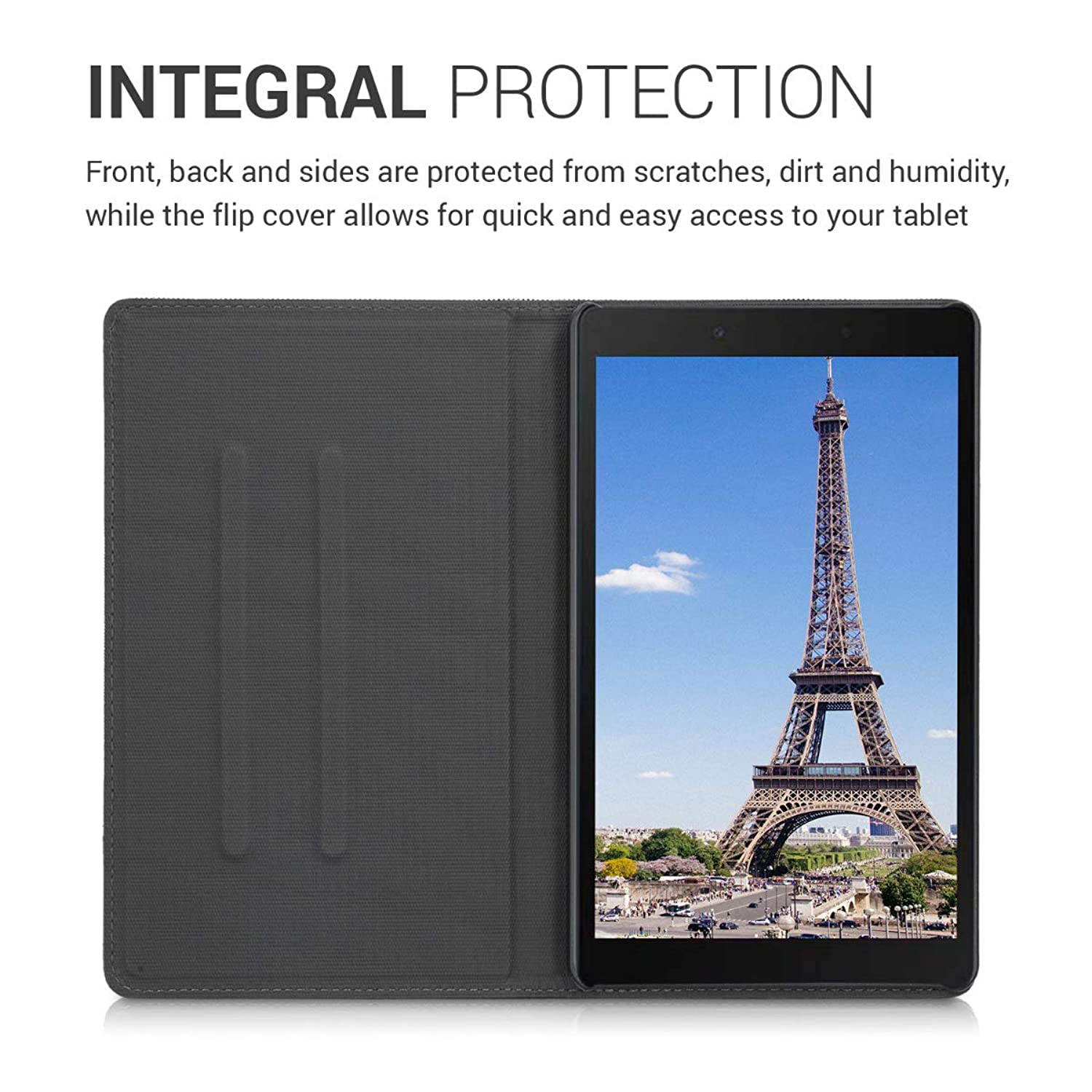 kwmobile Case Compatible with Samsung Galaxy Tab A 8.0 (2019) - PU Leather and Canvas Cover with Stand Feature - Grey/Black