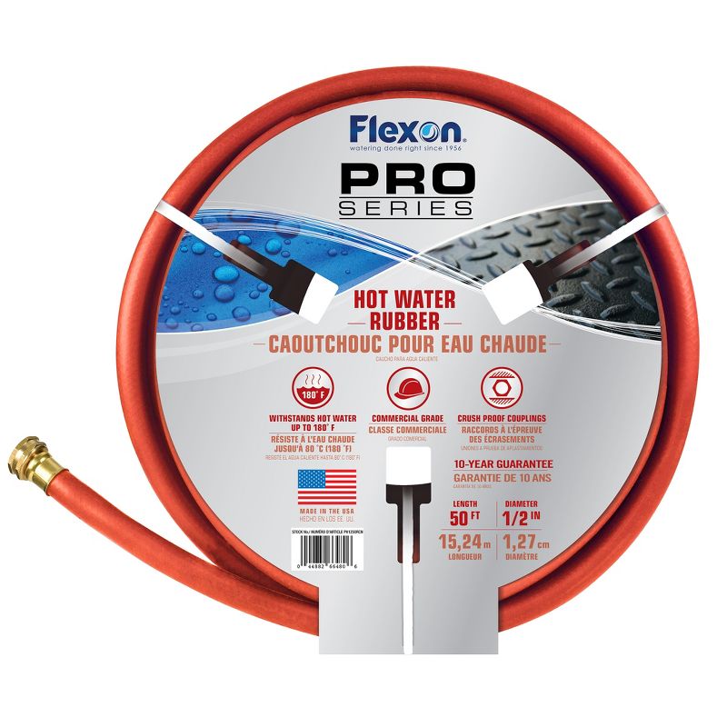 Flexon 1/2 x 50ft Red Hot Water Rubber Garden Hose