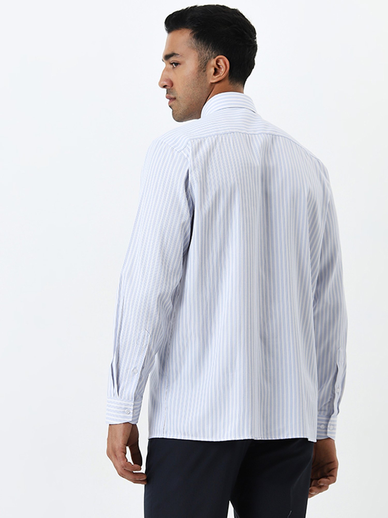 WES Formals by Westside Blue Stripe Pattern Relaxed-Fit Shirt