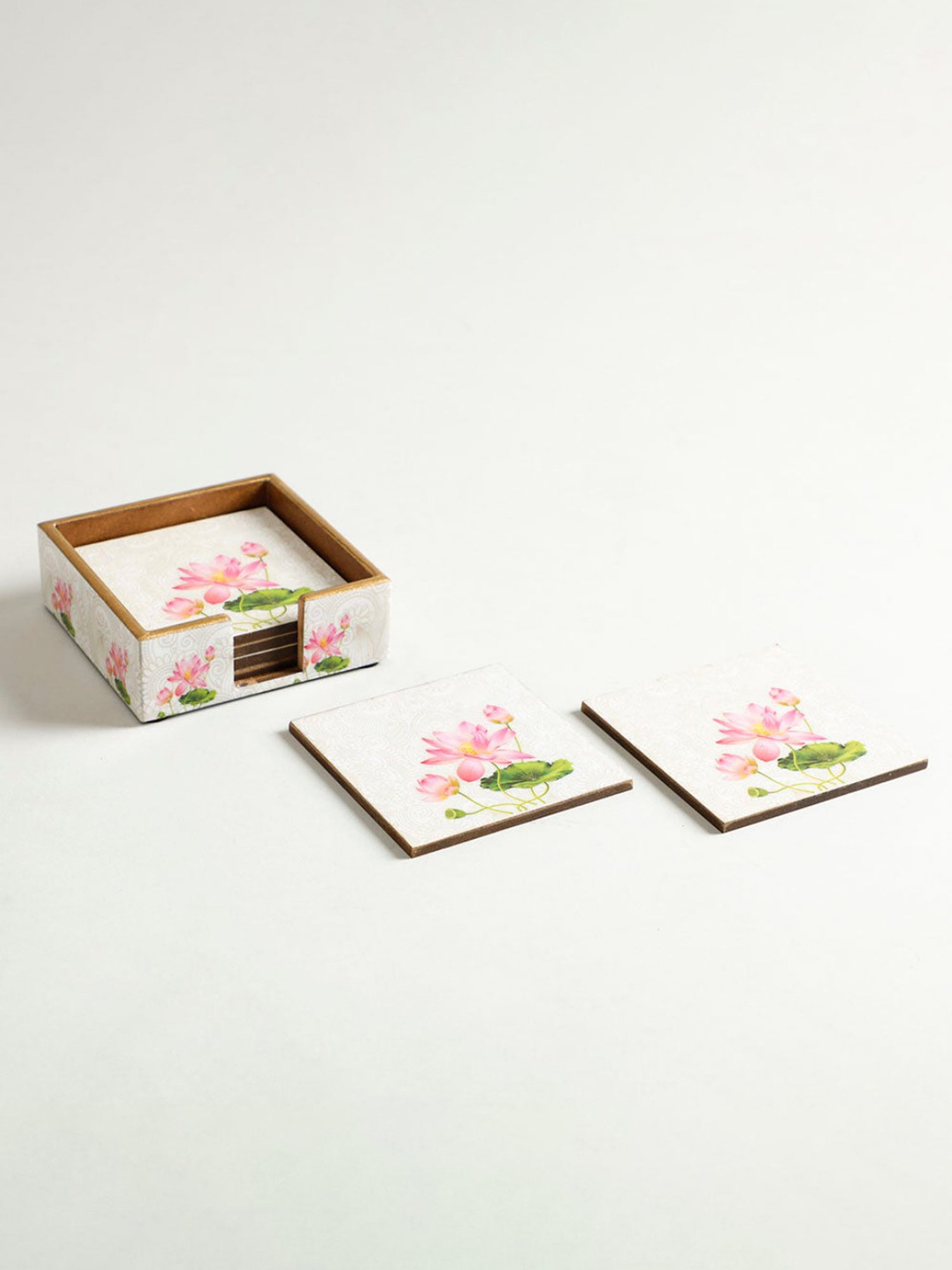 Karo Tapi Printed Multicolor Wood Coasters - Set of 6