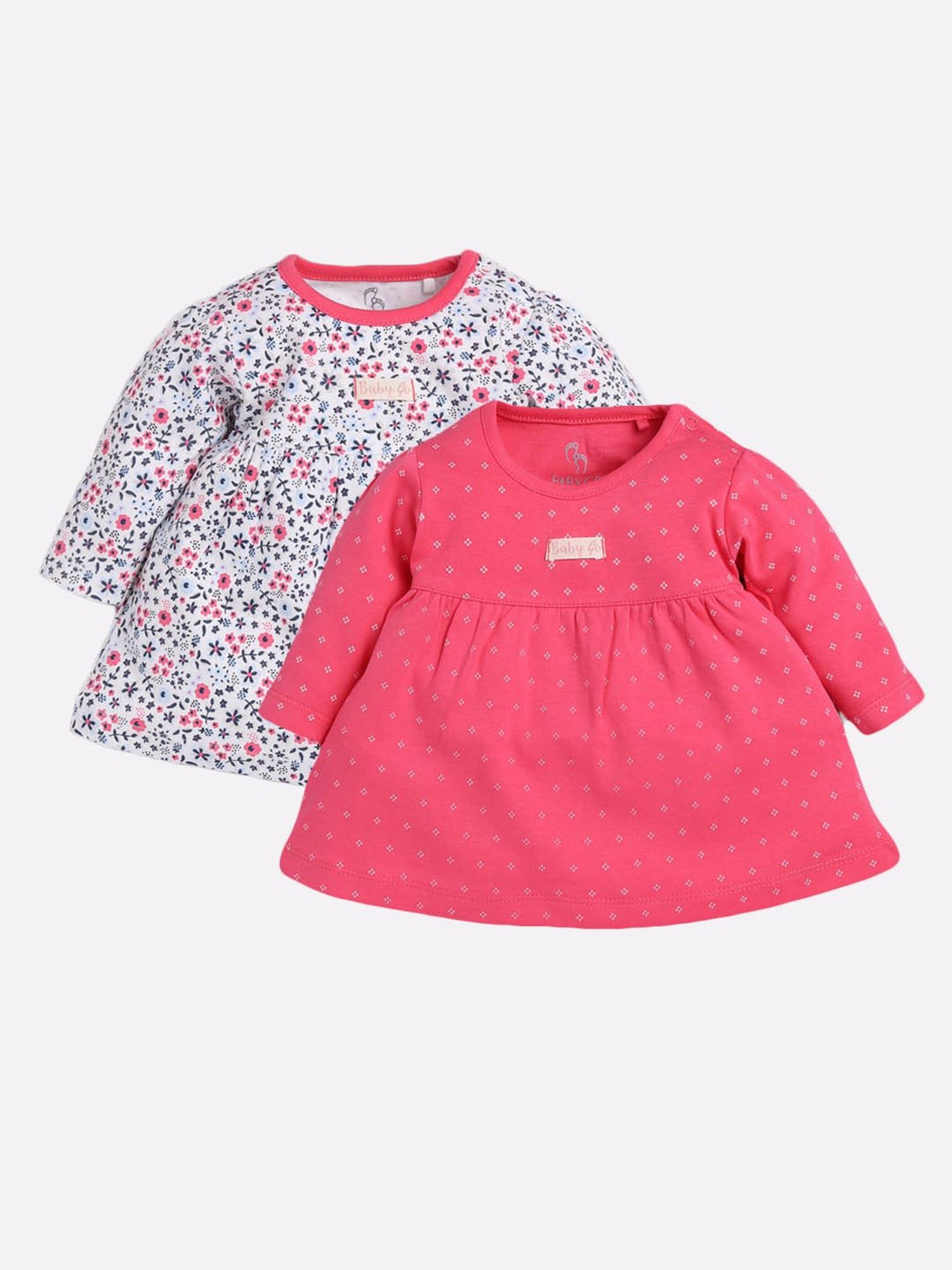 Baby Go Kids Fuchsia & White Printed Dresses (Pack Of 2)