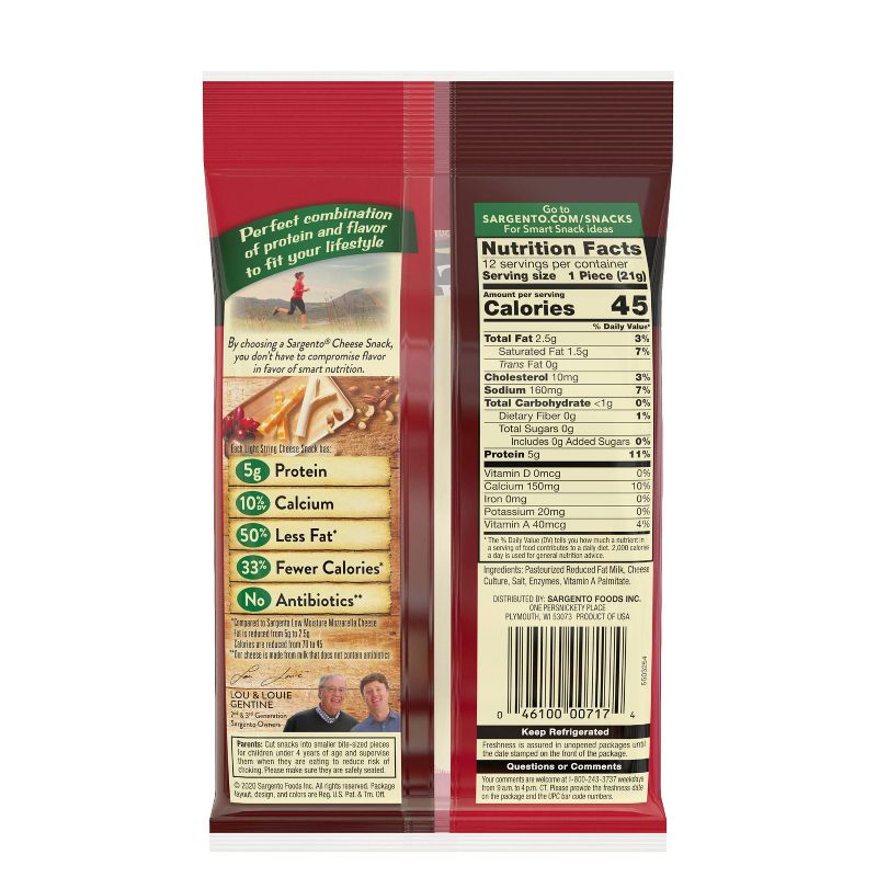 Sargento Reduced Fat Light Natural Mozzarella String Cheese - 12ct