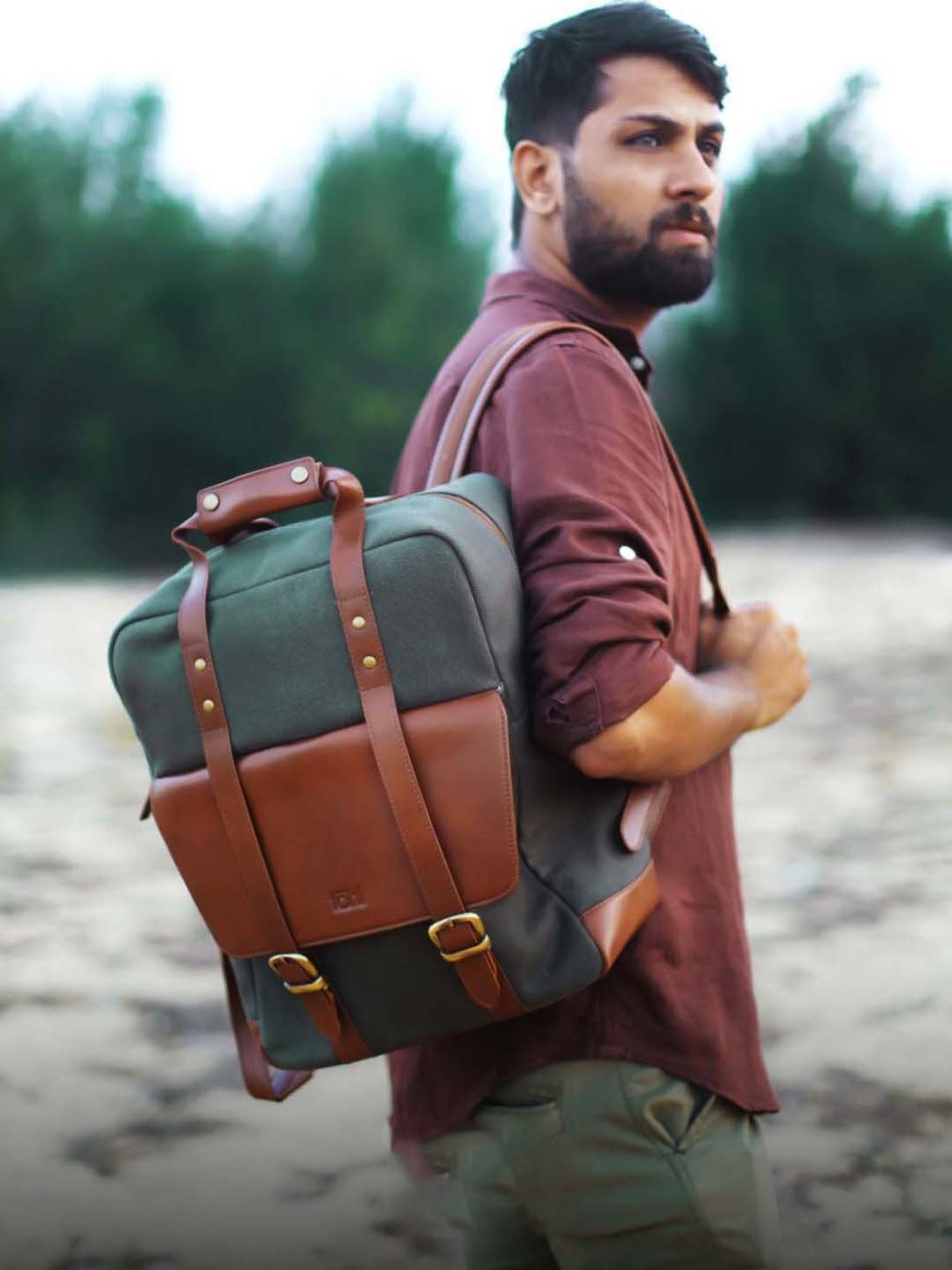 Tohl Andrea Olive Green & Brown Medium Convertible Laptop Backpack