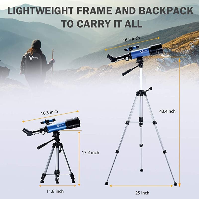 Telescopes for Kids Travel Kids Telescope 70mm Aperture 400mm AZ Mount Astronomical Refractor Telescopes for Adults Astronomy Beginners Portable Travel Telescopes with Carry Bag
