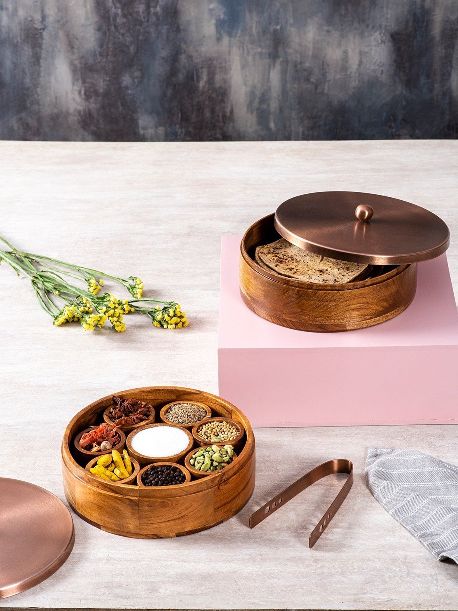 Nestroots Printed Brown Wood Serving Set of 2