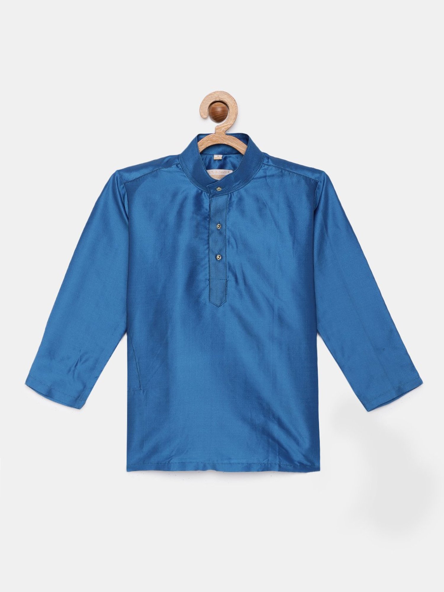 THANGAMAGAN Kids Blue Solid Full Sleeves Kurta