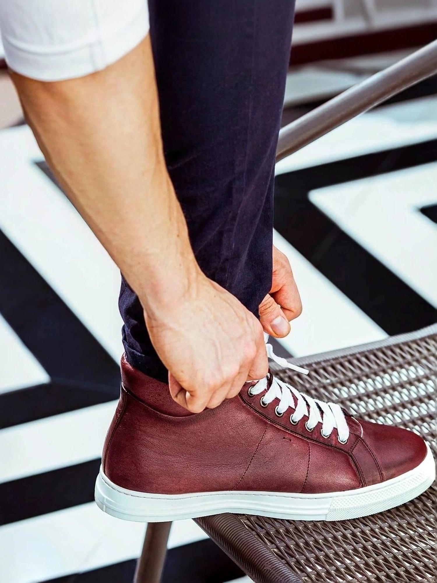 Saint G Men's Tesoro Burgundy Ankle High Sneakers