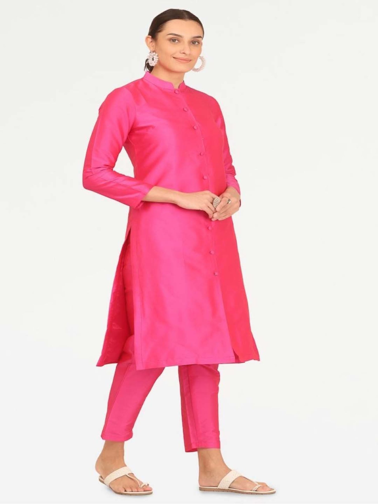 Kaanchie Nanggia Pink Taffeta Jacket with Pant