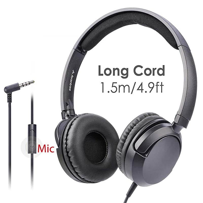 Superb Sound Wired On Ear Headphones with Microphone, 1.5M / 4.9FT Long Cord with Mic for Adults, Students, Kids, Comfortable Headset for PC Computer, Laptop, Tablet, Phone - 026 Black