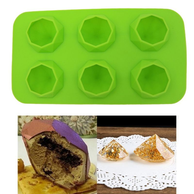 6 Lattices Silicone Ice Mold Diamond Shape Ice Cube Tray Ice Cube Maker for Whiskey Iced Coffee (Sky Blue)