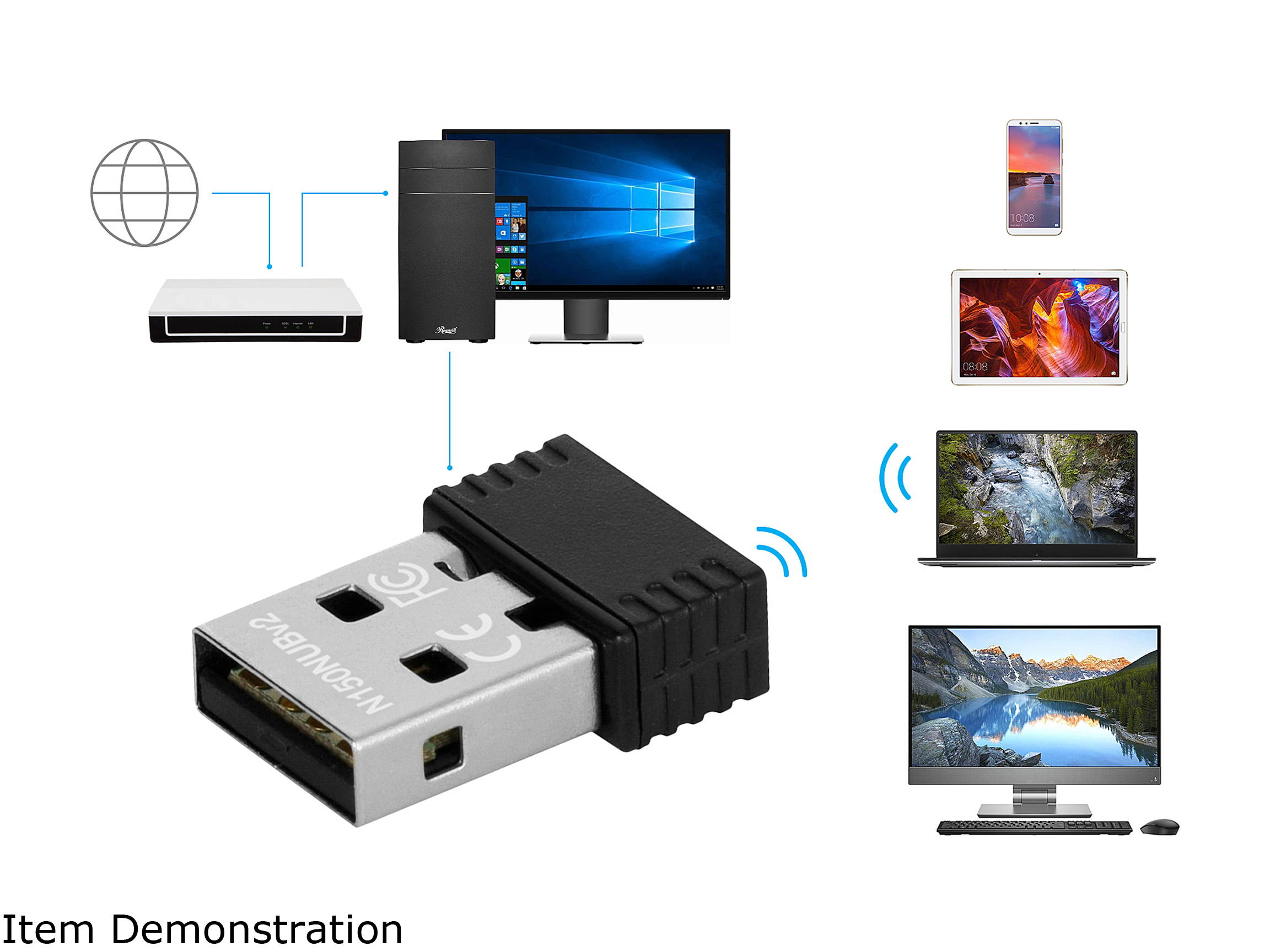 Rosewill N150 Wireless Nano USB Wi-Fi Adapter, 150 Mbps Data Rates, USB 2.0, Raspberry Pi / Pi 2 Compatible