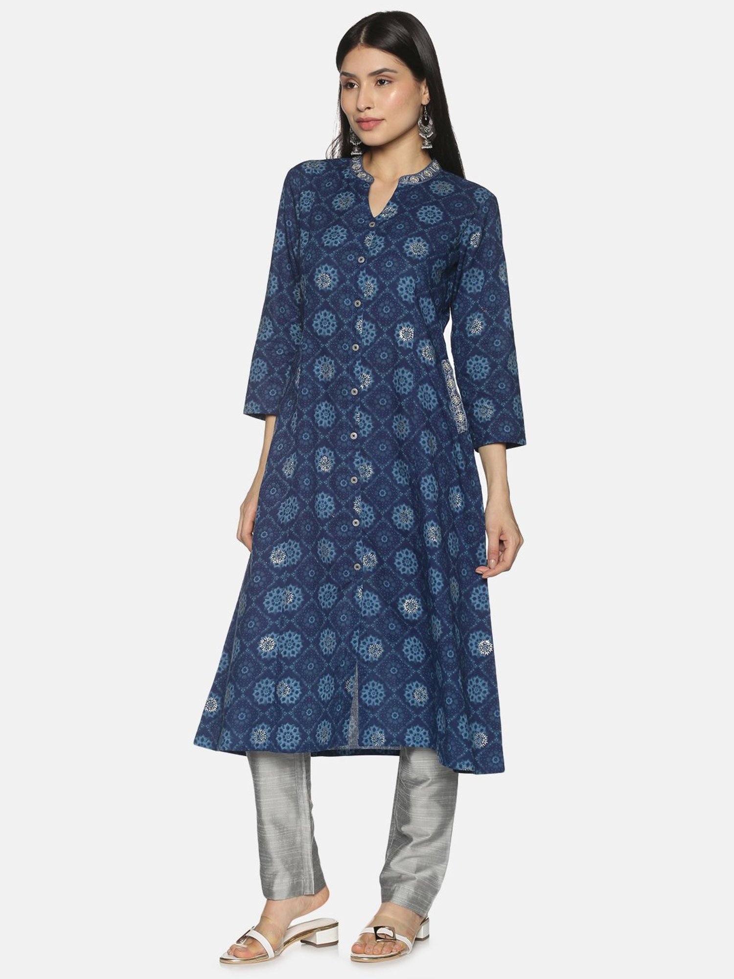 Silver Slub Regular Fit Solid Trouser With Side Pocket