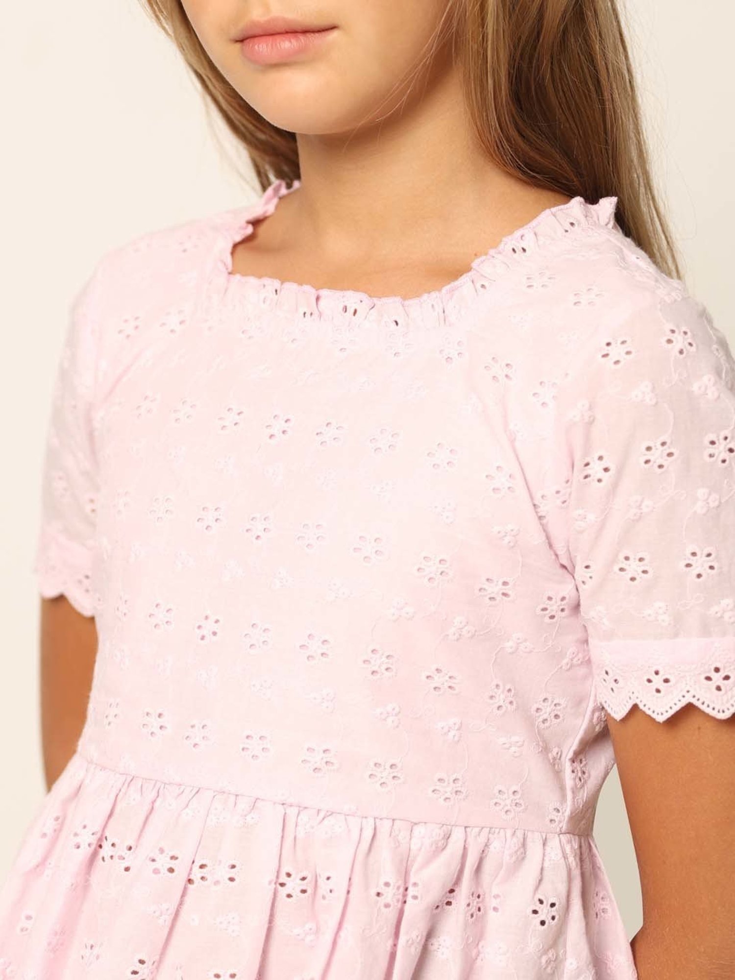 VERO MODA GIRL Pink Cotton Regular Fit Top