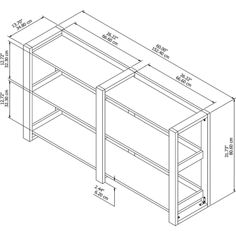 Voss Console Table with Shelves Cotton White/Serene Cherry - Kathy Ireland Home