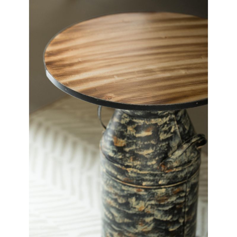 Vintiquewise Antique Rustic Round Milk Can Side Table Farmhouse Milk Jug End Table