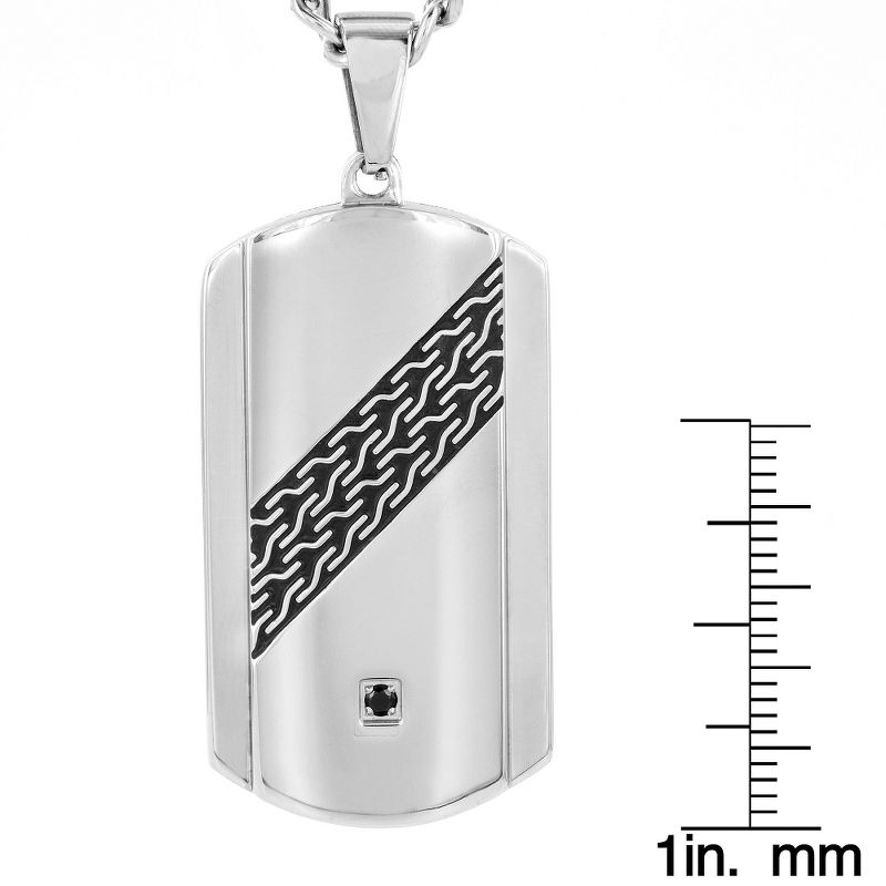 Crucible Men's Stainless Steel Cable Design and Cubic Zirconia Dog Tag Necklace - Black