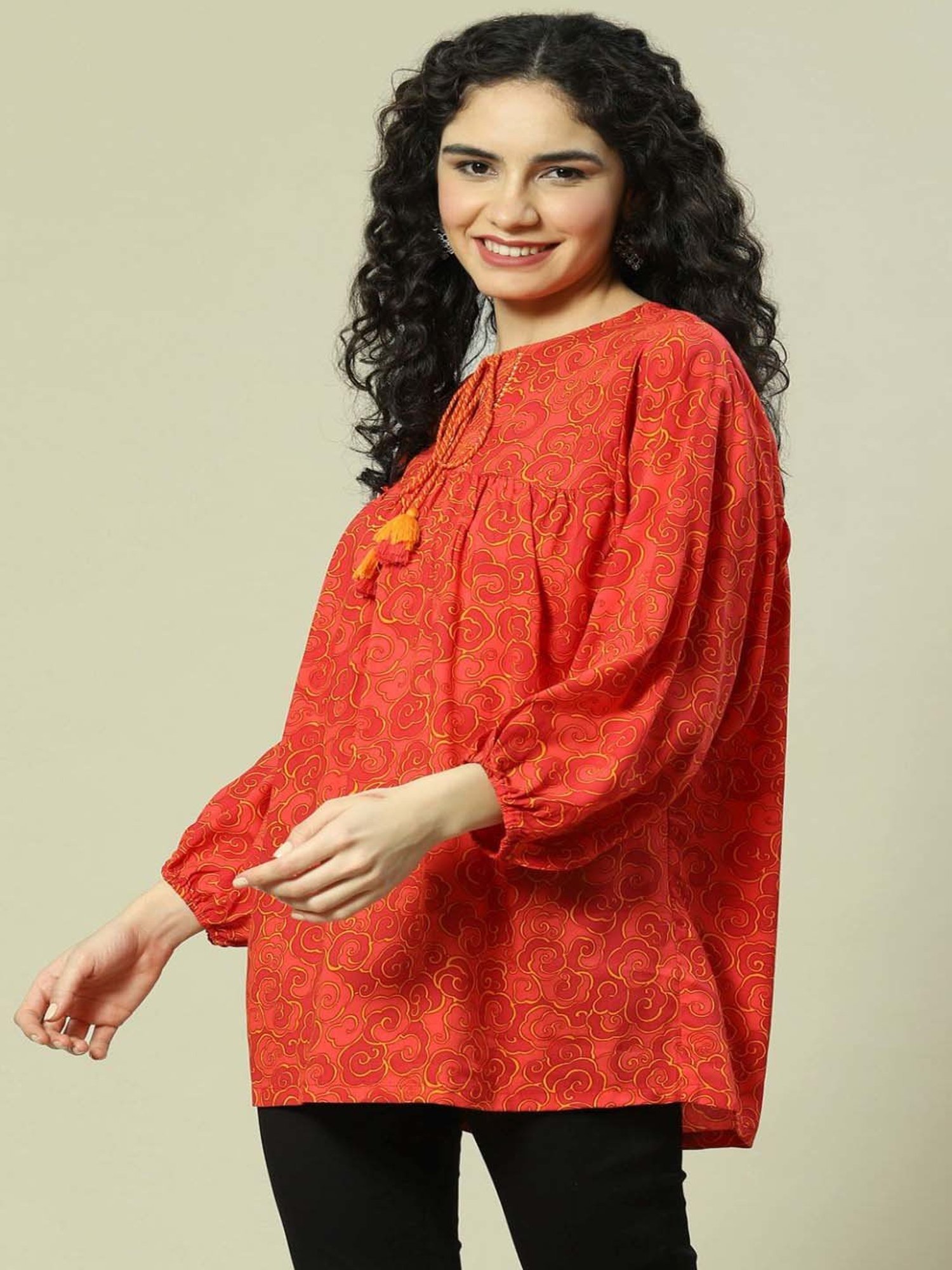 Rangriti Red Printed Top