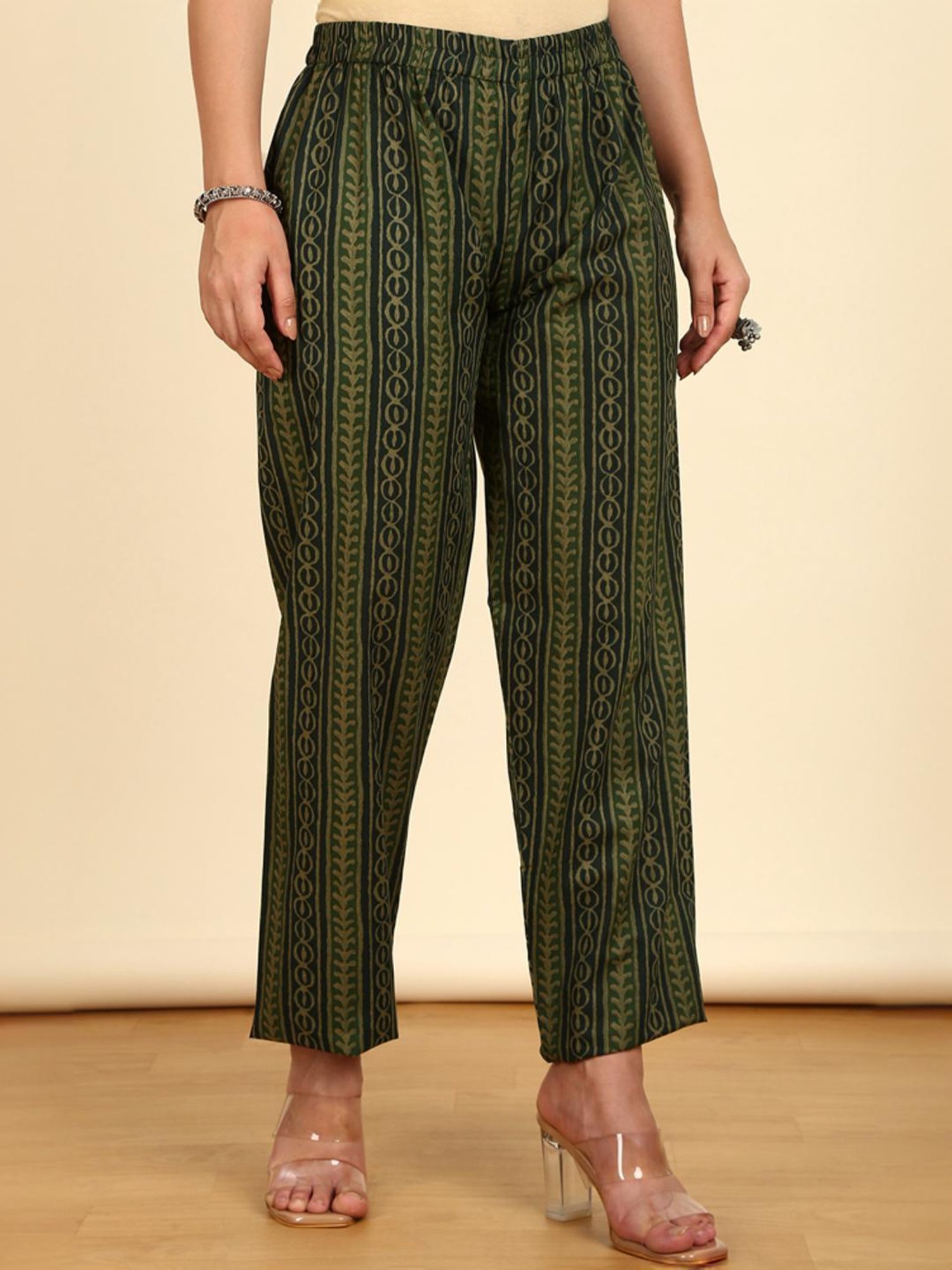 Soch Womens Olive Cotton Floral Print Unstitch Dress Material With Zari