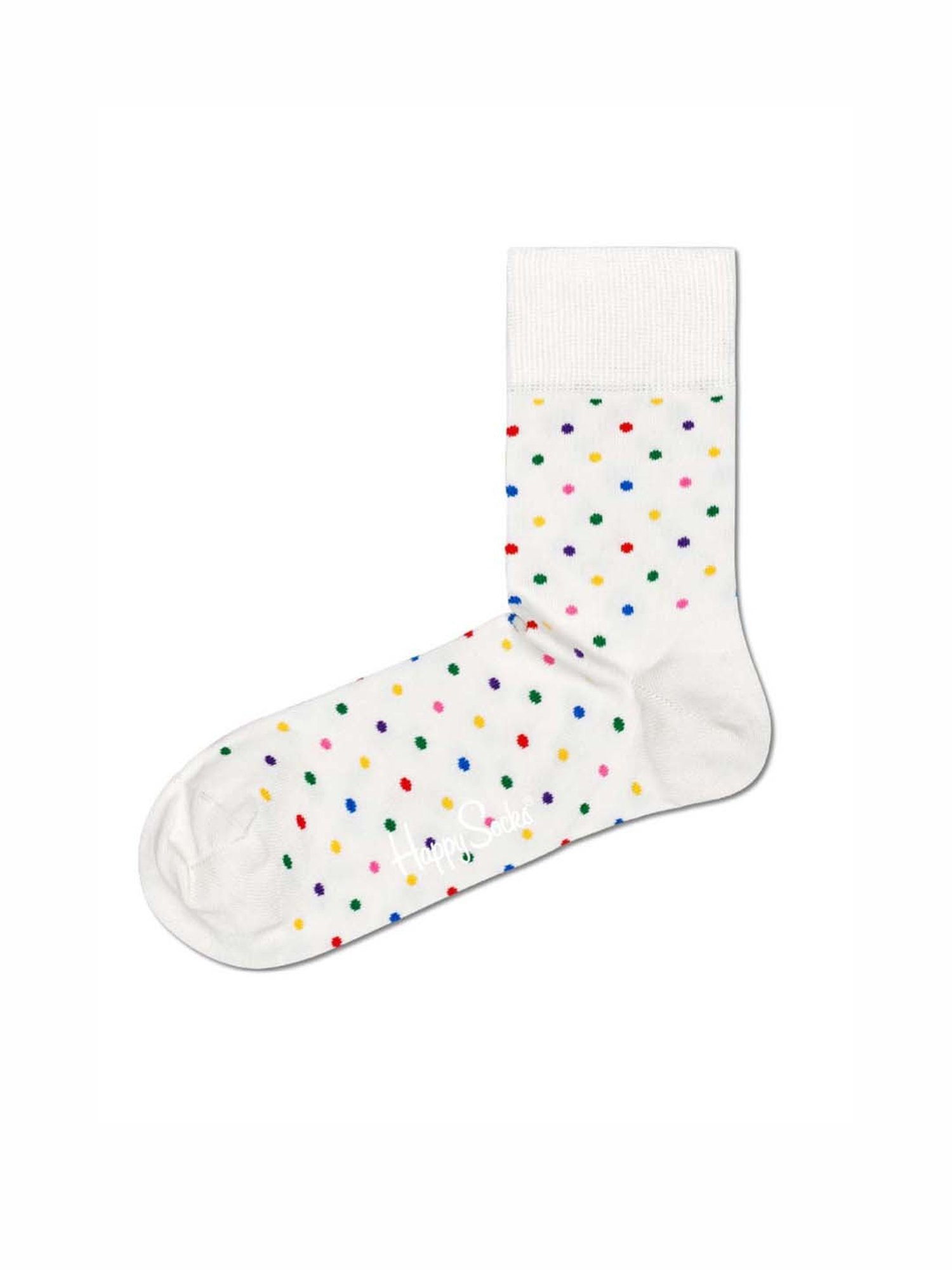 Happy Socks Dot Half Crew White Cotton Printed Socks (41-46)