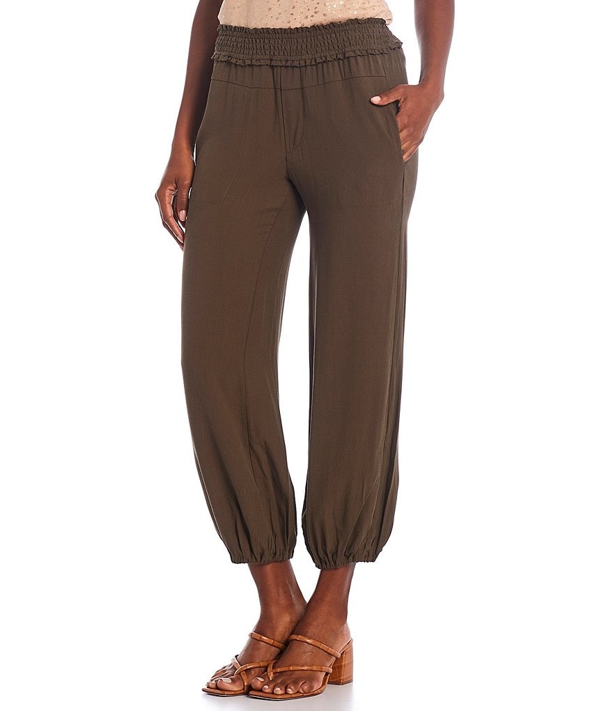 Democracy Smocked Waistband High Rise Pull-On Jogger Pants