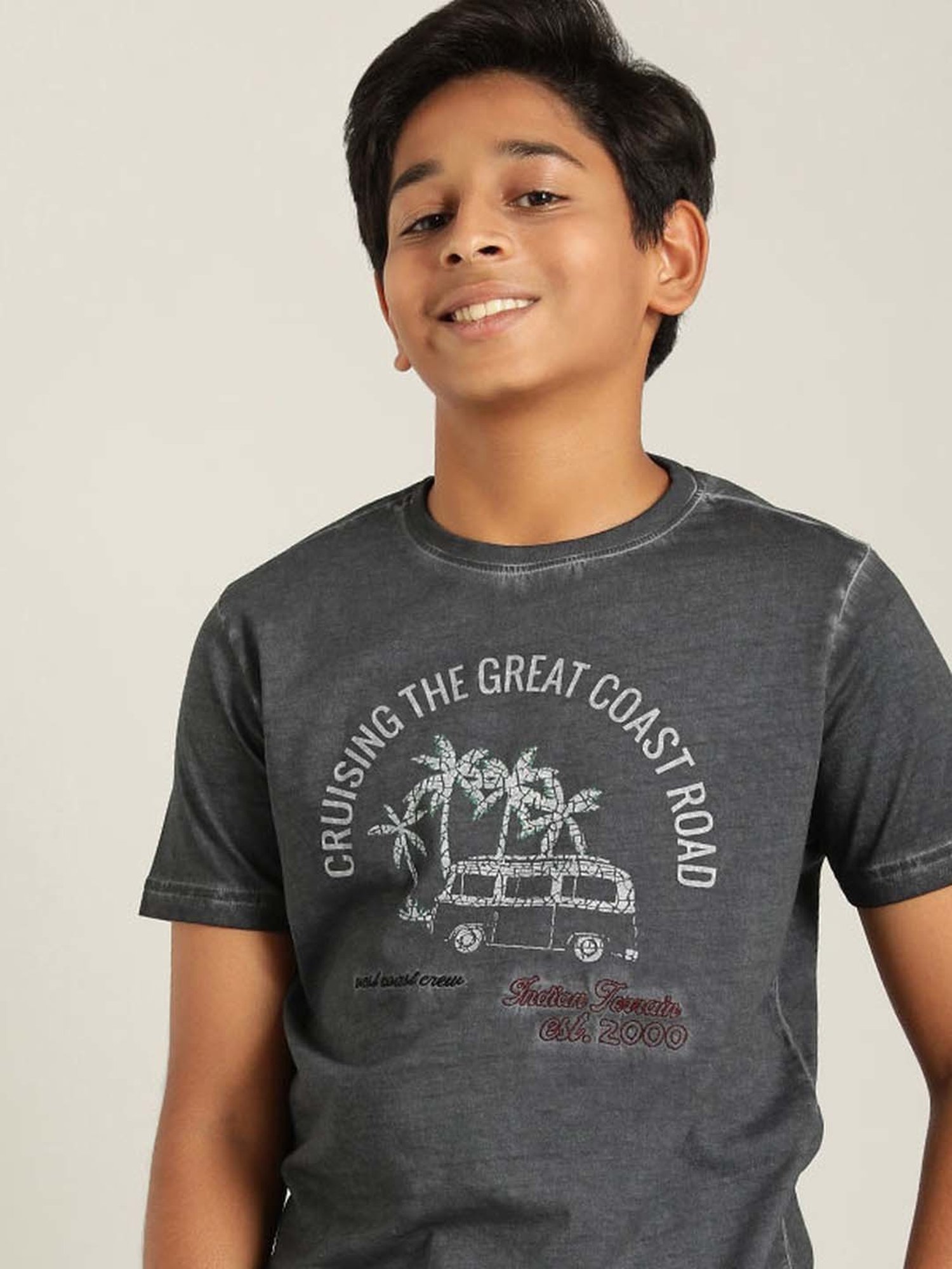 Indian Terrain Kids Grey Cotton Printed T-Shirt