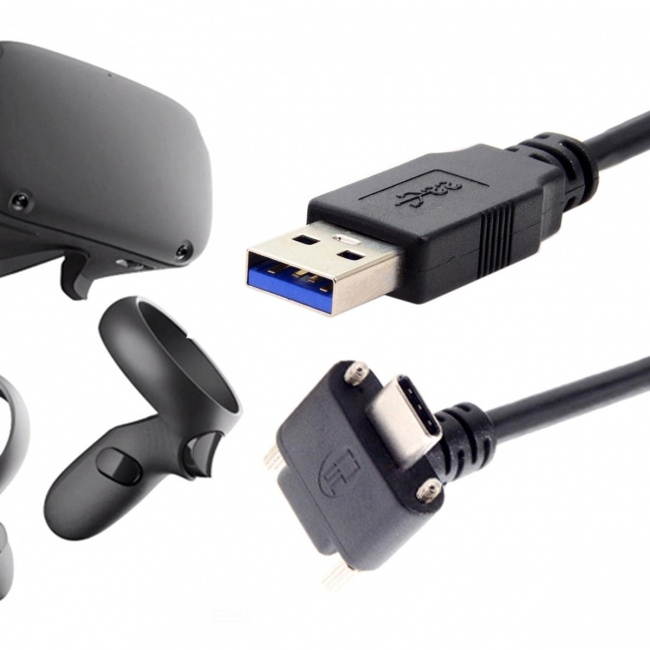 Cablecc 8.0M Down Up Angled USB 3.1 Type-C Dual Screw Locking to USB3.0 Data GL3523 Repeater Cable 90 Degree for Camera Oculus Quest Link
