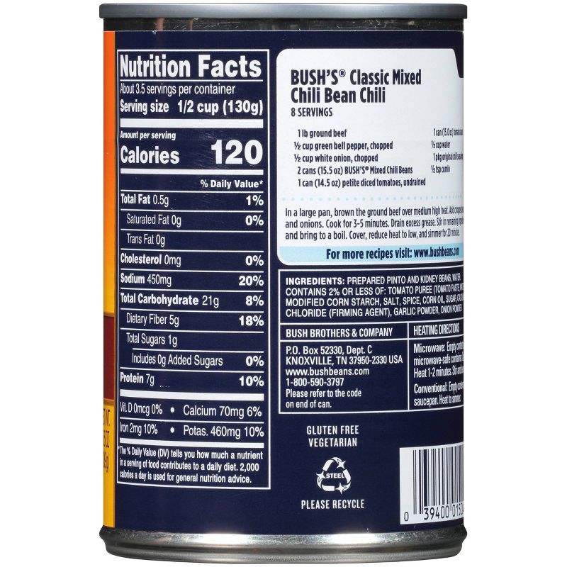 Bush's Mixed Chili Beans Pinto & Kidney Beans - 15.5oz